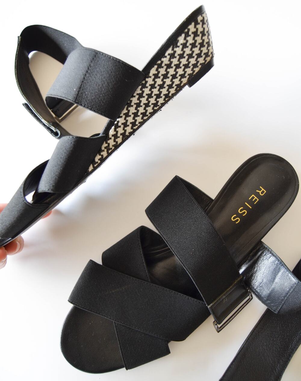 Reiss Black Ankle Strap Wedge Sandal Size 9